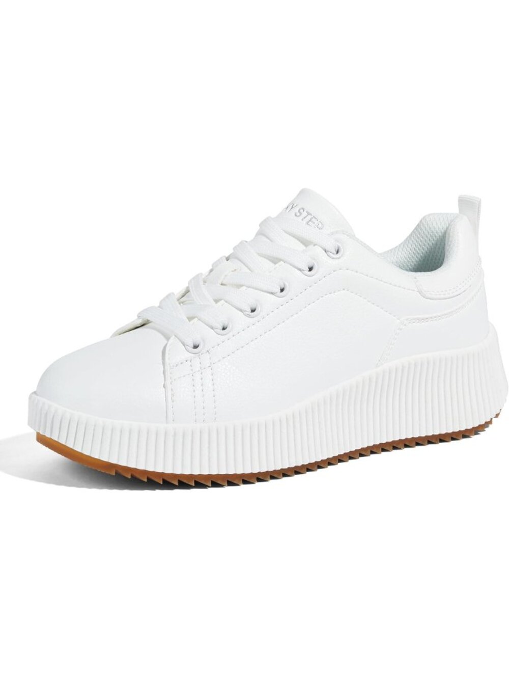 Women's White Pu Woven Platform Lace Up Anti Slip Durable Chunky Sneakers